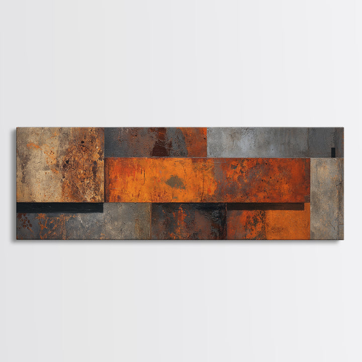 Steel and Rust Texture Abstract Panel Framed Canvas Print, Garage Art, Garage Art Poster, Garage Decor, Fine Art, Motor, GAR-3x1-15