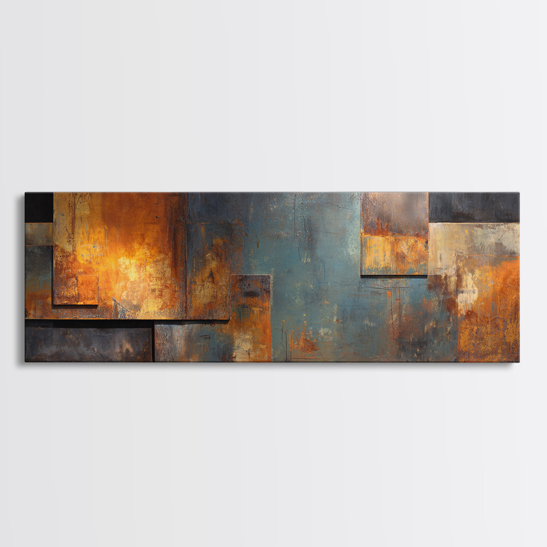 Steel and Rust Texture Abstract Panel Framed Canvas Print, Garage Art, Room Decor, Garage Decor, Abstract Art, Motor, GAR-3x1-63