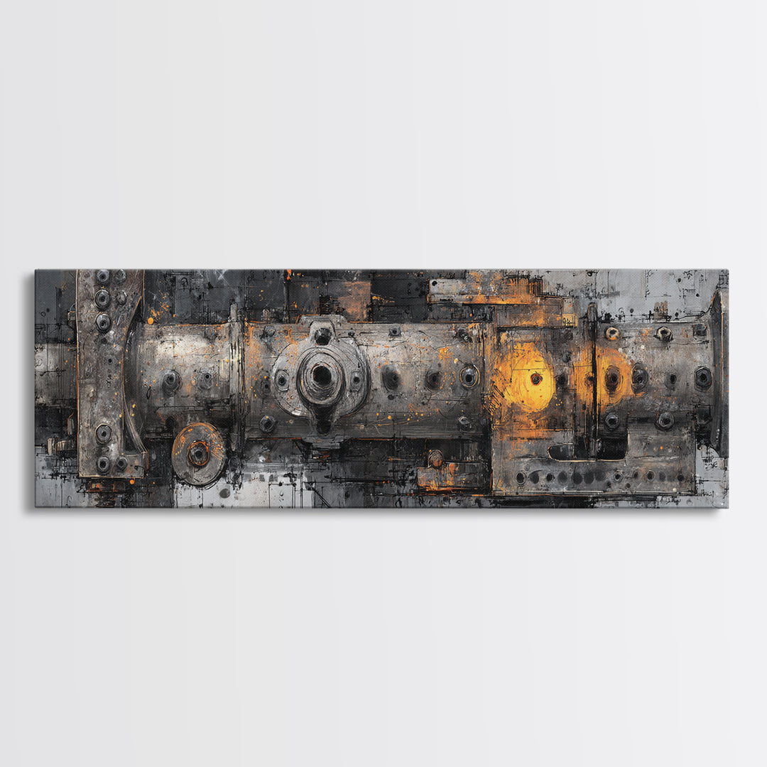 Engine Blueprint Technical Drawing Canvas Print, Garage Art, Canvas Print, Garage Decor, Fine Art, Motor, Garage Art Pinup, GAR-3x1-75