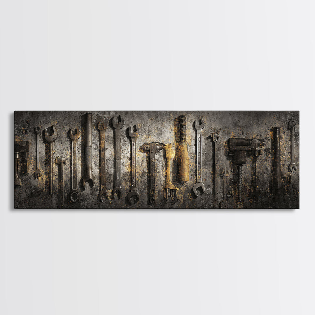 Garage Tool Silhouettes Arranged as Graphic Icons Canvas Print, Garage Art, Art, Garage Decor, Fine Art, Motor, Car Art, GAR-3x1-78