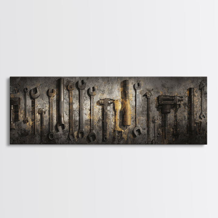 Garage Tool Silhouettes Arranged as Graphic Icons Canvas Print, Garage Art, Art, Garage Decor, Fine Art, Motor, Car Art, GAR-3x1-78