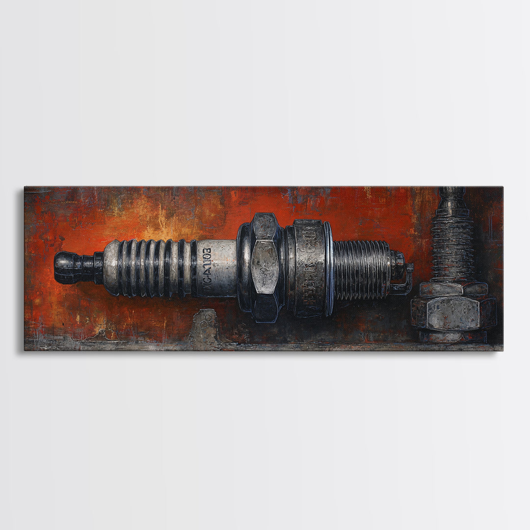 Spark Plug Botanical Specimen Drawing Canvas Print, Garage Art, Canvas Print, Garage Decor, Fine Art, Motor, Garage Art Pinup, GAR-3x1-86