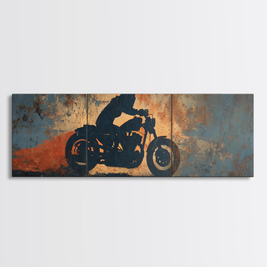 Motorcycle Rider Silhouette Canvas Print, Garage Art, Minimalist Decor, Garage Decor, Oil Painting, Motor, Metal Art, GAR-3x1-88
