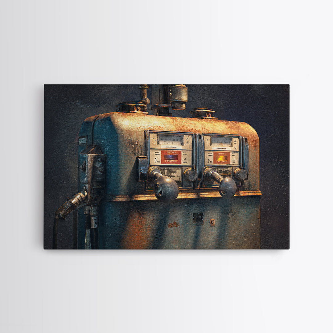 Retro Gas Pump Illustration Canvas Print, Garage Art, Industrial Wall Art, Garage Decor, Fine Art, Motor, Modern Decor, GAR-3x2-33