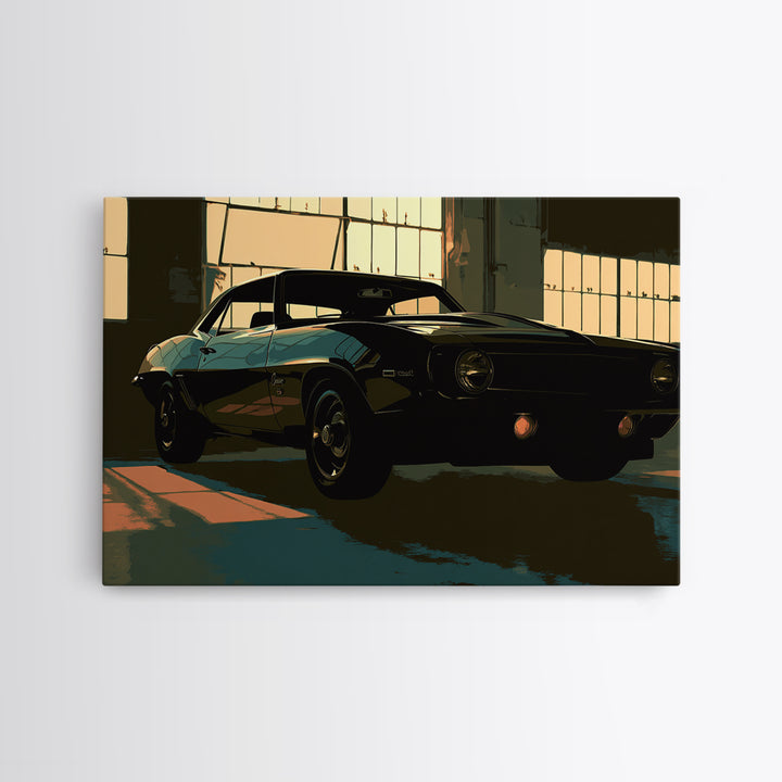 Desert Highway with Muscle Car Silhouette Canvas Print, Garage Art, Automotive Decor, Garage Decor, Oil Painting, Motor, GAR-3x2-73