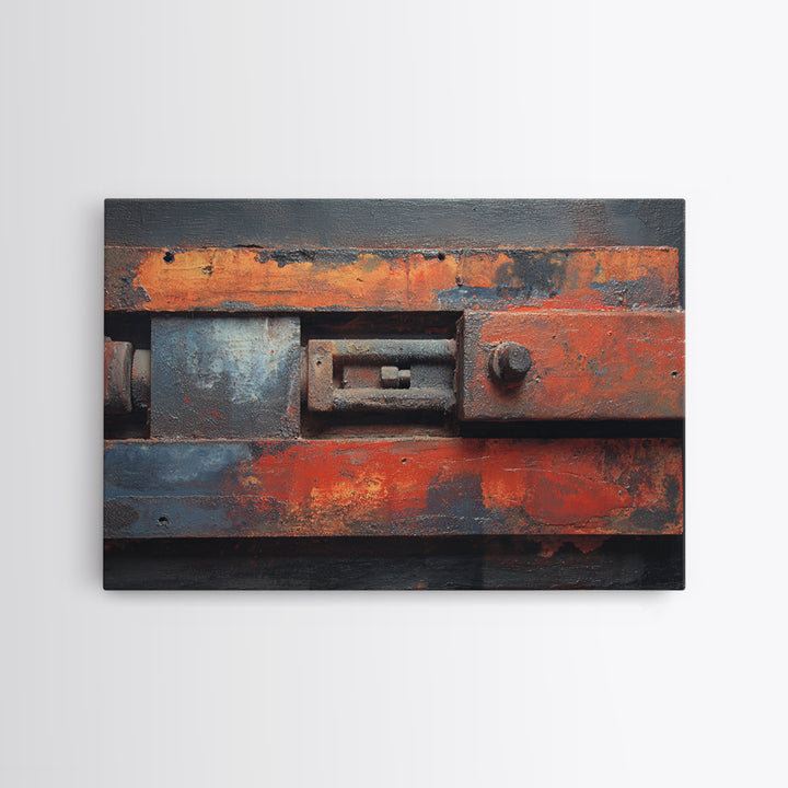 Steel and Rust Texture Abstract Panel Framed Canvas Print, Garage Art, Minimalist Decor, Garage Decor, Abstract Art, Motor, GAR-3x2-99