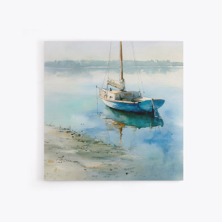 Soft Watercolor Sailboat on Quiet Water Canvas Print, Guest Bedroom Art, Pink Wall Art, Bedroom Decor, Fine Art, Guest, GBA-1x1-18