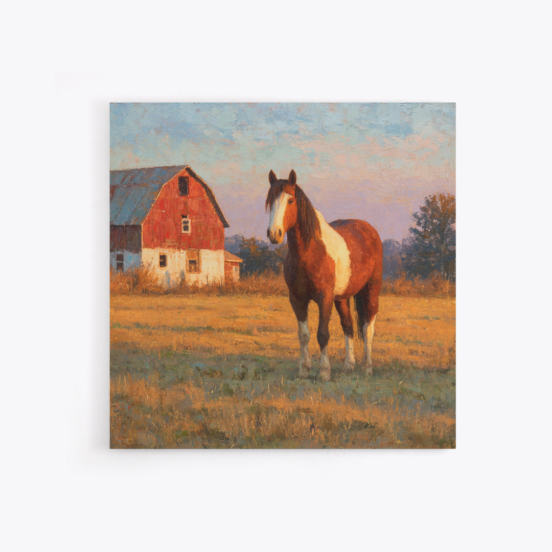 Quiet Horse Pasture at Sunset Framed Canvas Print, Guest Bedroom Art, Downloadable Prints, Bedroom Decor, Fine Art, Guest, GBA-1x1-21