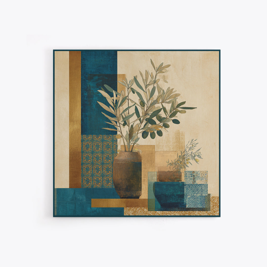 Olive Branch Still Life Framed Canvas Print, Guest Bedroom Art, Gallery Decor, Bedroom Decor, Oil Painting, Guest, GBA-1x1-41