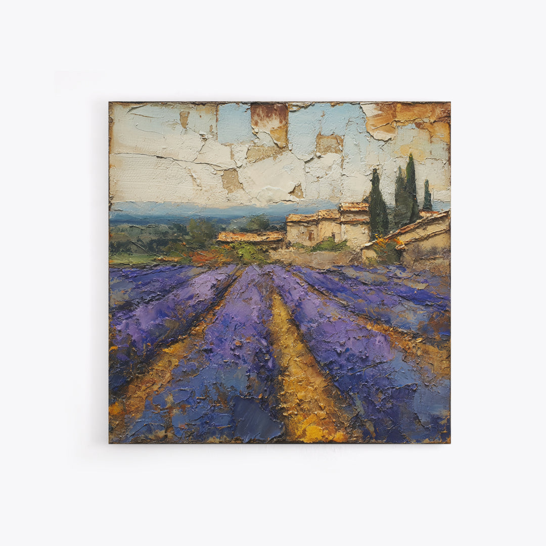 Lavender Field under Pale Sky Framed Canvas Print, Guest Bedroom Art, Bedroom Wall Art, Bedroom Decor, Oil Painting, Guest, GBA-1x1-43