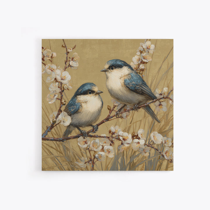 Small Bird Pair on Flowering Branch Framed Canvas Print, Guest Bedroom Art, Living Room Wall Art, Bedroom Decor, Watercolor Art, GBA-1x1-52