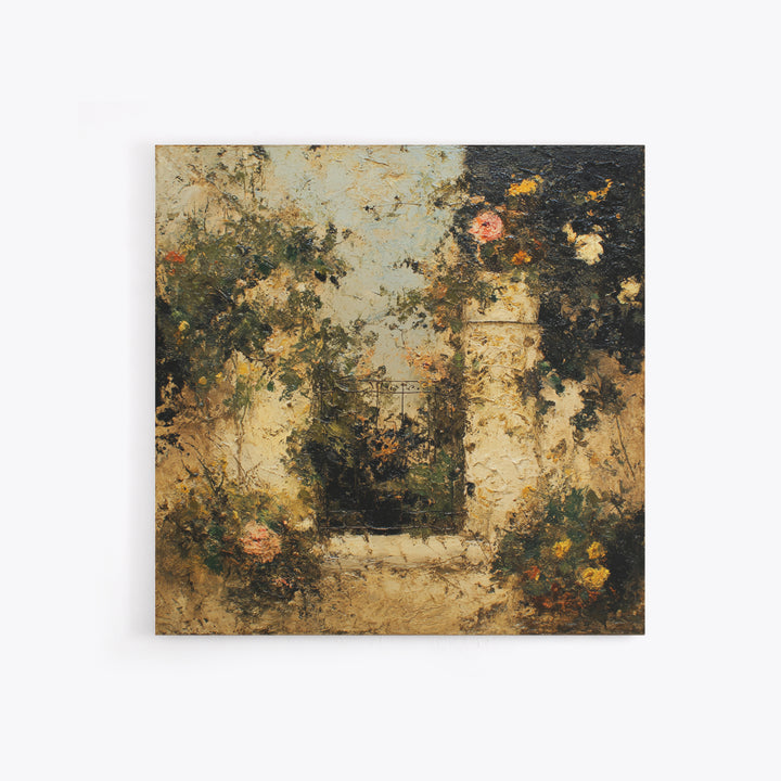 Sunlit Meadow with Delicate Flowers Framed Canvas Print, Guest Bedroom Art, Bedroom Prints, Bedroom Decor, Oil Painting, Guest, GBA-1x1-63