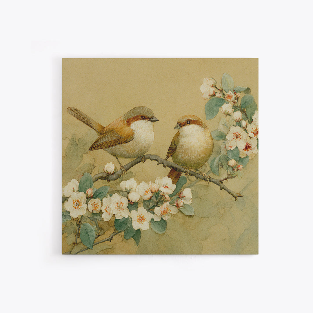 Small Bird Pair on Flowering Branch Canvas Print, Guest Bedroom Art, Funky Wall Art, Bedroom Decor, Watercolor Art, Guest, GBA-1x1-76