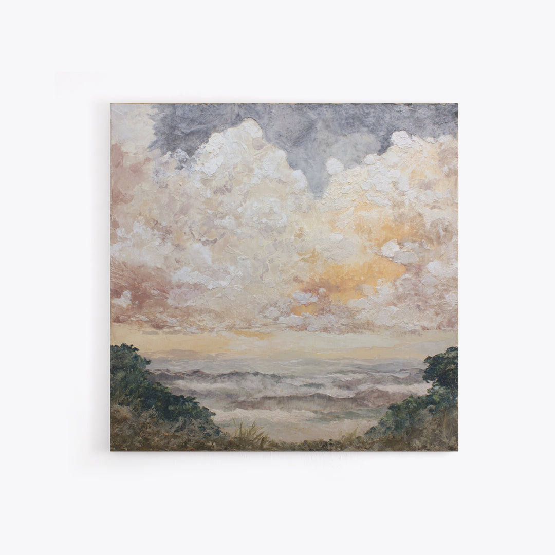 Romantic Cloudscape in Blush and Ivory Framed Canvas Print, Guest Bedroom Art, Statement Artwork, Bedroom Decor, Guest, GBA-1x1-83