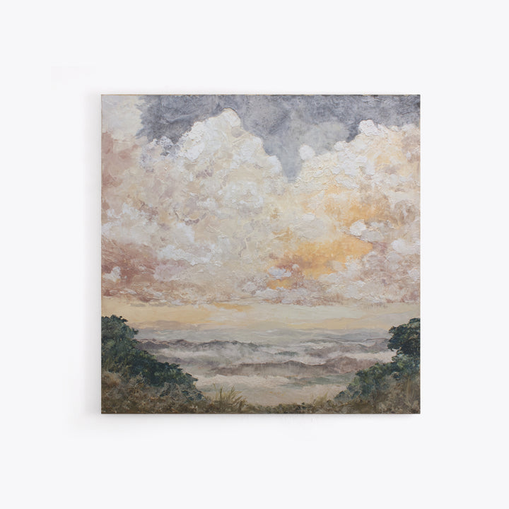 Romantic Cloudscape in Blush and Ivory Framed Canvas Print, Guest Bedroom Art, Statement Artwork, Bedroom Decor, Guest, GBA-1x1-83