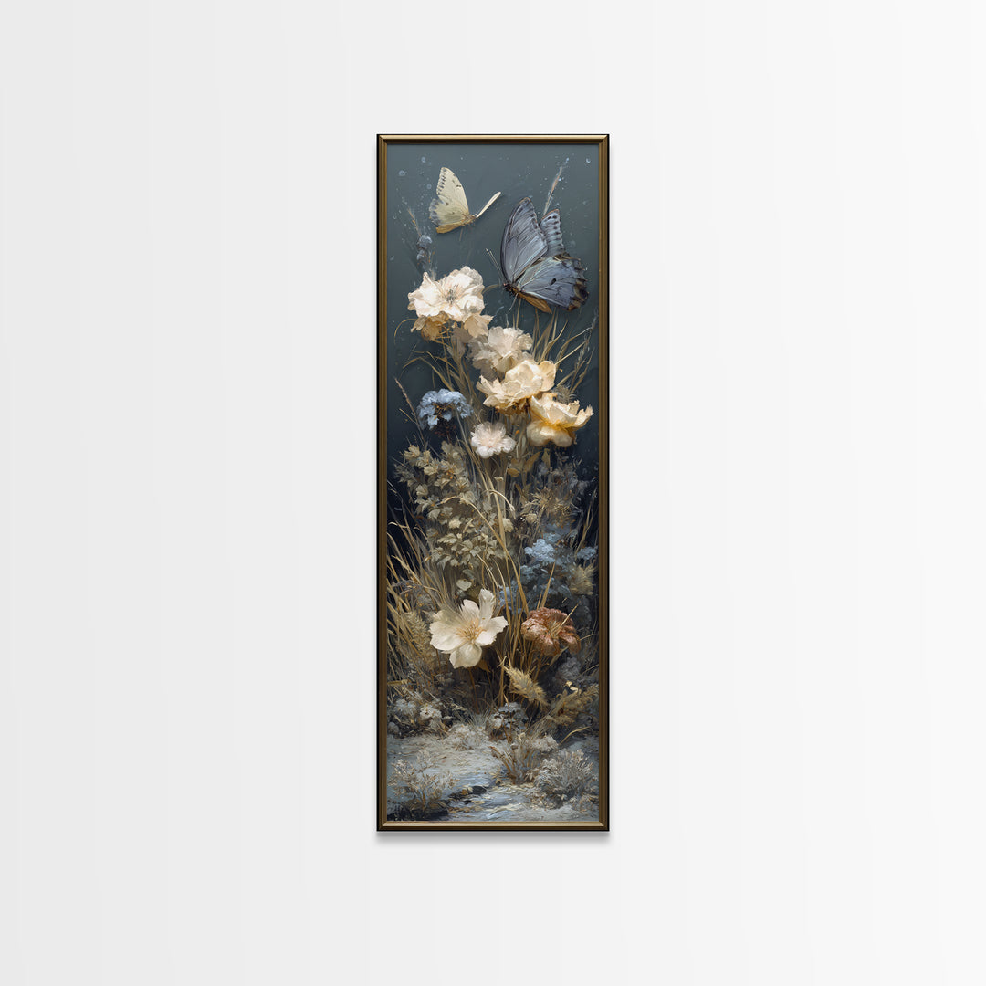 Garden Butterfly and Flowers Specimen Study Canvas Print, Guest Bedroom Art, New Home Gift, Bedroom Decor, Fine Art, Guest, GBA-1x3-11