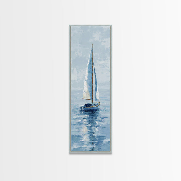 Soft Watercolor Sailboat on Quiet Water Framed Canvas Print, Guest Bedroom Art, Funky Wall Art, Bedroom Decor, Oil Painting, GBA-1x3-54