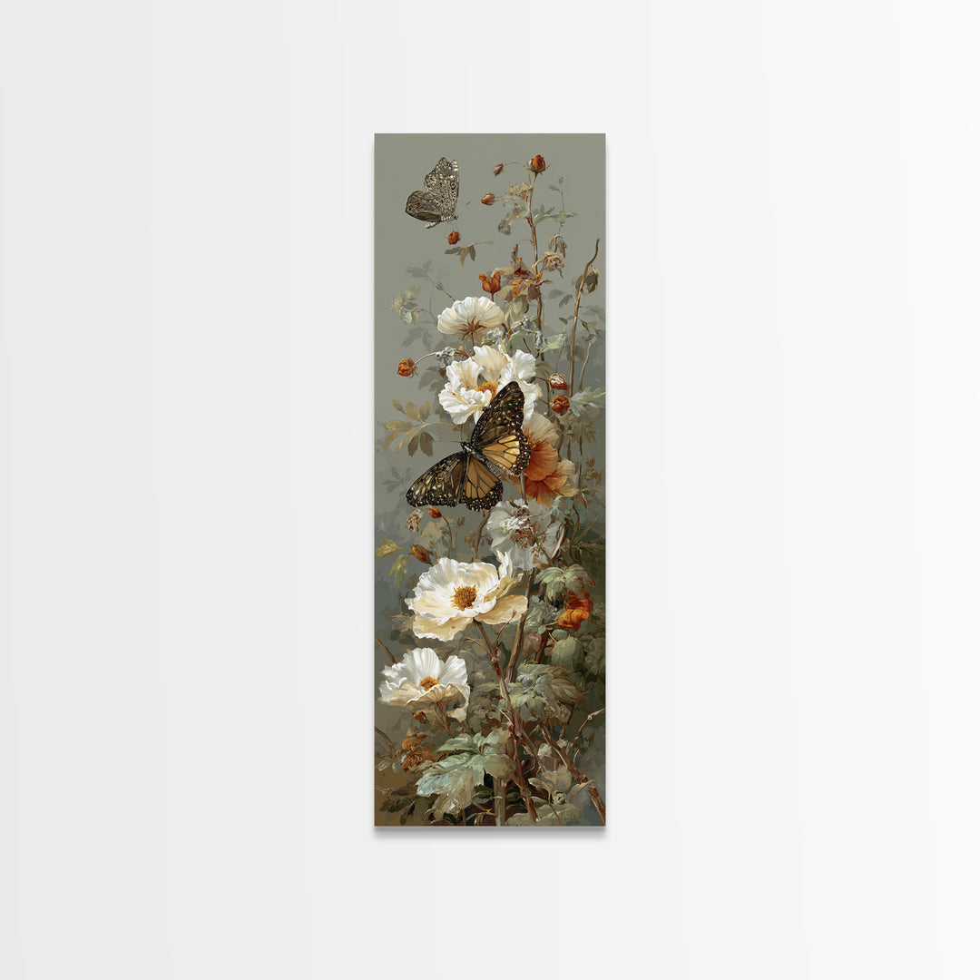 Garden Butterfly and Flowers Specimen Study Canvas Print, Guest Bedroom Art, Digital Print, Bedroom Decor, Oil Painting, Guest, GBA-1x3-59