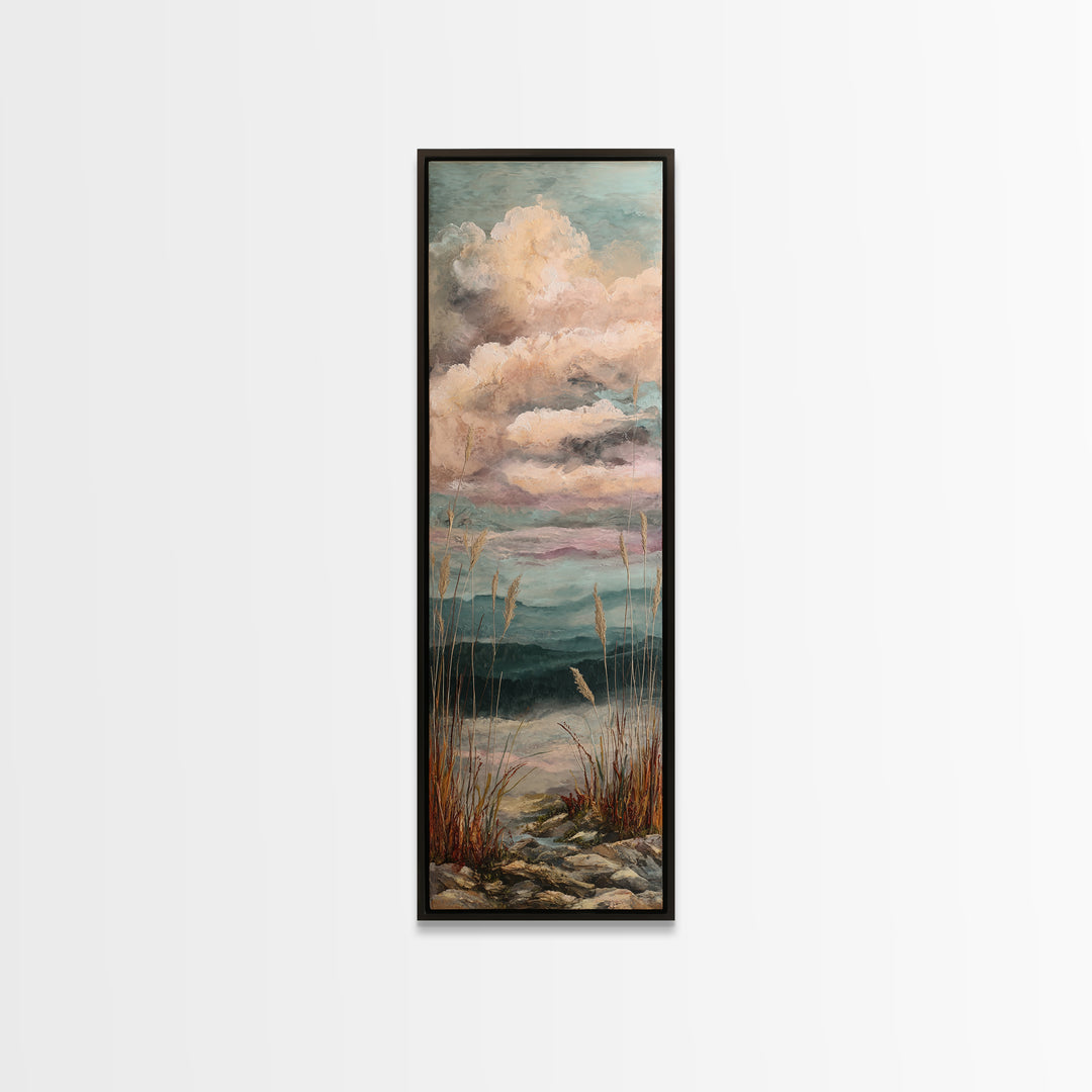Romantic Cloudscape in Blush and Ivory Framed Canvas Print, Guest Bedroom Art, Bedroom Wall Decor, Bedroom Decor, Guest, GBA-1x3-71