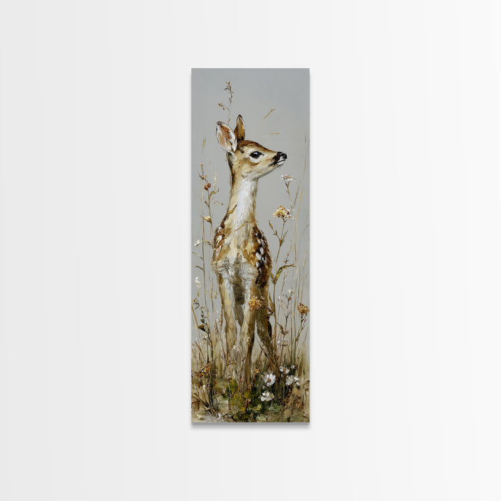 Sunlit Meadow with Delicate Flowers Framed Canvas Print, Guest Bedroom Art, Cat Wall Art, Bedroom Decor, Oil Painting, Guest, GBA-1x3-75