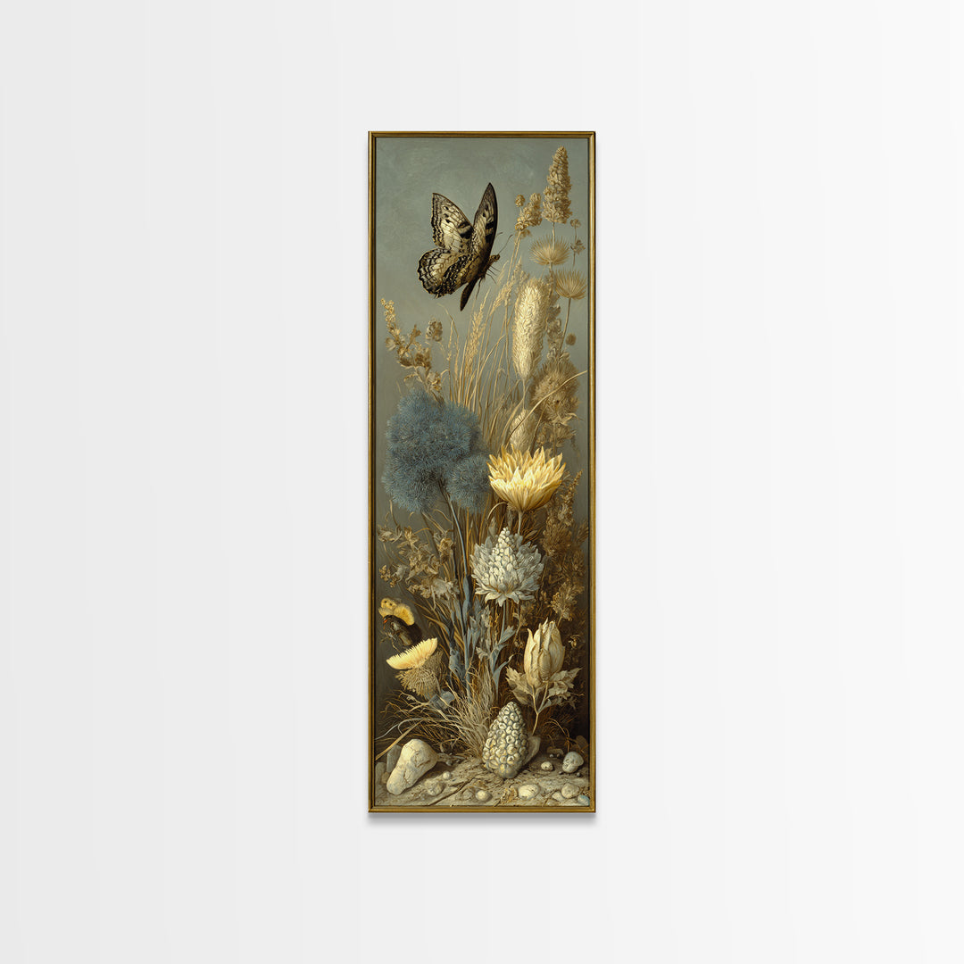 Garden Butterfly and Flowers Specimen Study Canvas Print, Guest Bedroom Art, Set of 3 Wall Art, Bedroom Decor, Guest, GBA-1x3-83