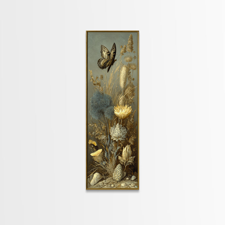 Garden Butterfly and Flowers Specimen Study Canvas Print, Guest Bedroom Art, Set of 3 Wall Art, Bedroom Decor, Guest, GBA-1x3-83