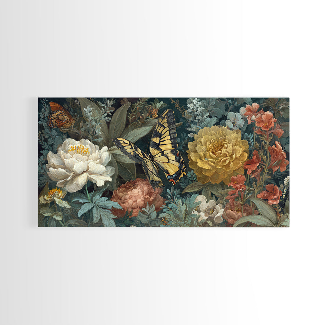 Garden Butterfly and Flowers Specimen Study Canvas Print, Guest Bedroom Art, Downloadable Prints, Bedroom Decor, Guest, GBA-2x1-19