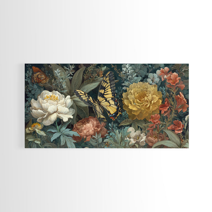 Garden Butterfly and Flowers Specimen Study Canvas Print, Guest Bedroom Art, Downloadable Prints, Bedroom Decor, Guest, GBA-2x1-19