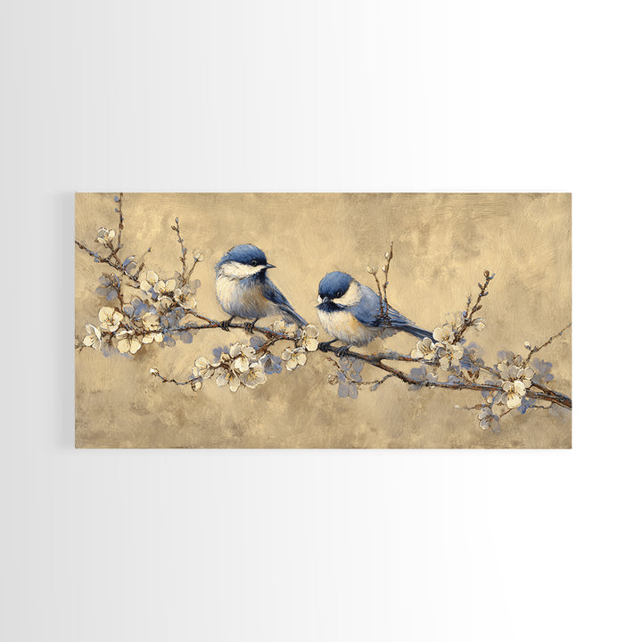Small Bird Pair on Flowering Branch Framed Canvas Print, Guest Bedroom Art, Bedroom Decor, Oil Painting, Guest, GBA-2x1-24