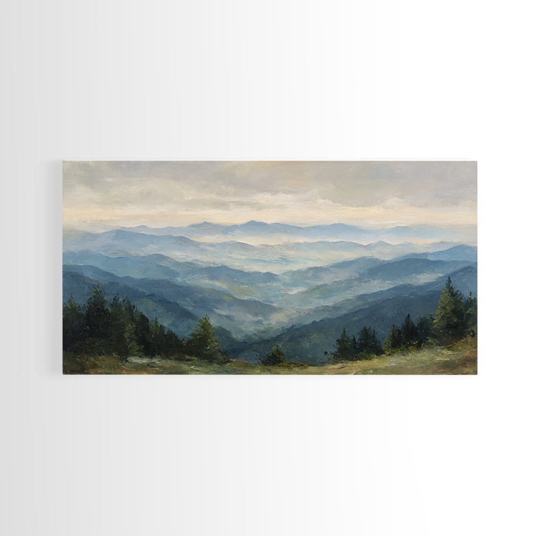 Soft Mountain Horizon Framed Canvas Print, Guest Bedroom Art, Bedroom Decor, Oil Painting, Guest, Above Bed Decor, GBA-2x1-3