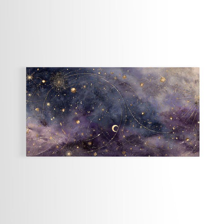 Minimal Moon and Stars Composition Framed Canvas Print, Guest Bedroom Art, Print, Bedroom Decor, Oil Painting, Guest, GBA-2x1-60