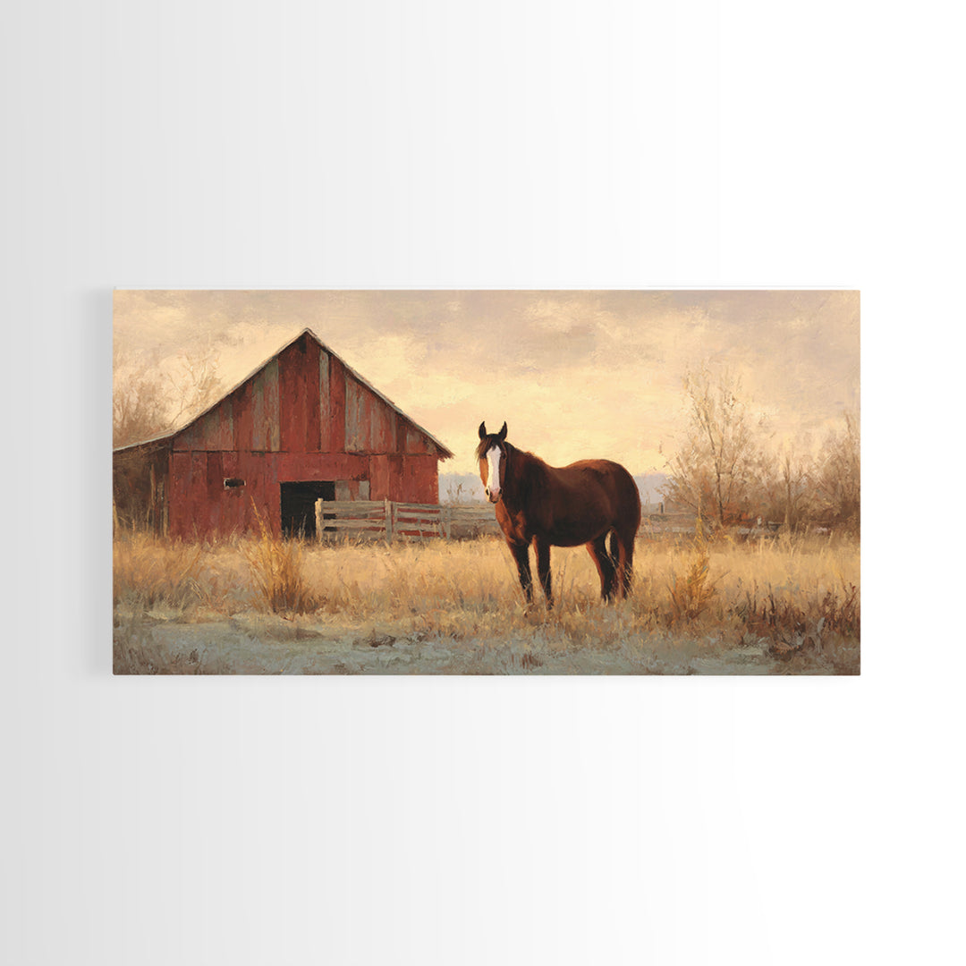Quiet Horse Pasture at Sunset Framed Canvas Print, Guest Bedroom Art, Prints, Bedroom Decor, Abstract Art, Guest 165, GBA-2x1-65