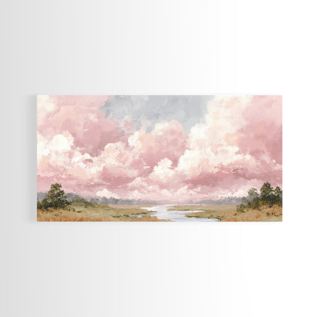 Romantic Cloudscape in Blush and Ivory Framed Canvas Print, Guest Bedroom Art, Poster, Bedroom Decor, Fine Art, Guest, GBA-2x1-7