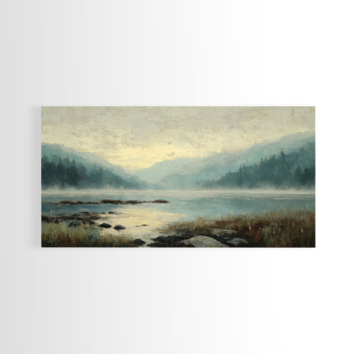 Soft Mountain Horizon Framed Canvas Print, Guest Bedroom Art, Boho Decor, Bedroom Decor, Fine Art, Guest, Digital Prints, GBA-2x1-75