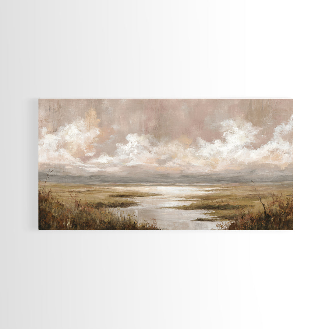 Romantic Cloudscape in Blush and Ivory Framed Canvas Print, Guest Bedroom Art, Minimalist Wall Art, Bedroom Decor, Guest, GBA-2x1-79