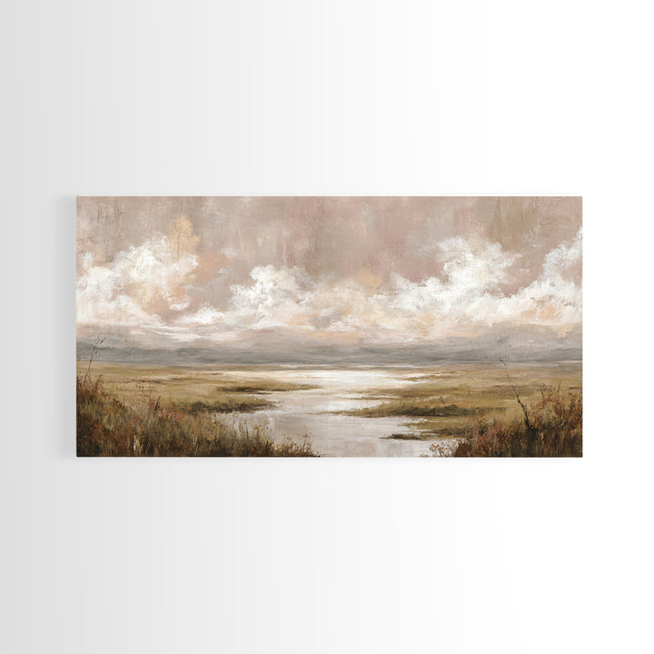 Romantic Cloudscape in Blush and Ivory Framed Canvas Print, Guest Bedroom Art, Minimalist Wall Art, Bedroom Decor, Guest, GBA-2x1-79
