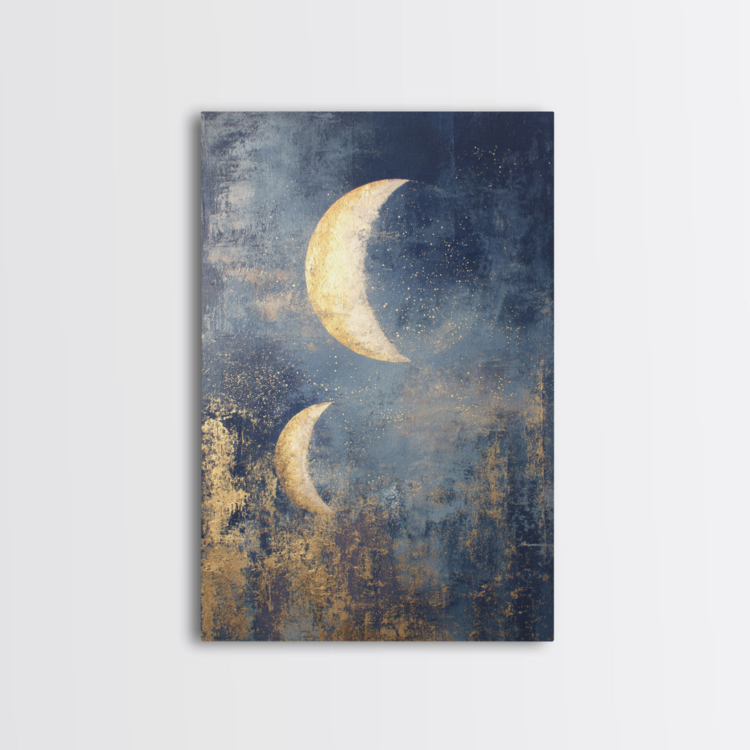 Minimal Moon and Stars Composition Framed Canvas Print, Guest Bedroom Art, Funky Wall Art, Bedroom Decor, Fine Art, Guest, GBA-2x3-24