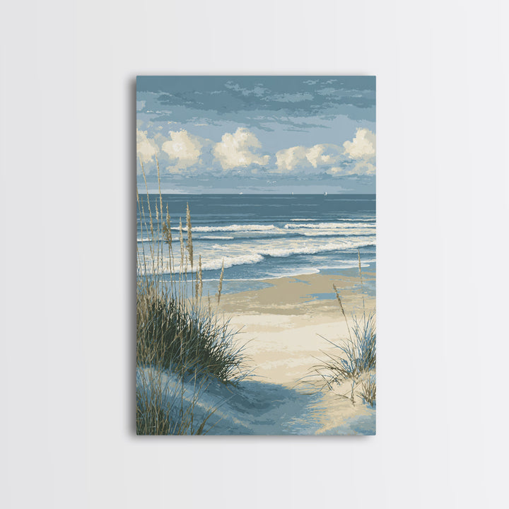 Coastal Dunes in Pale Blue and Sand Framed Canvas Print, Guest Bedroom Art, Wall Decor, Bedroom Decor, Fine Art, Guest, GBA-2x3-37
