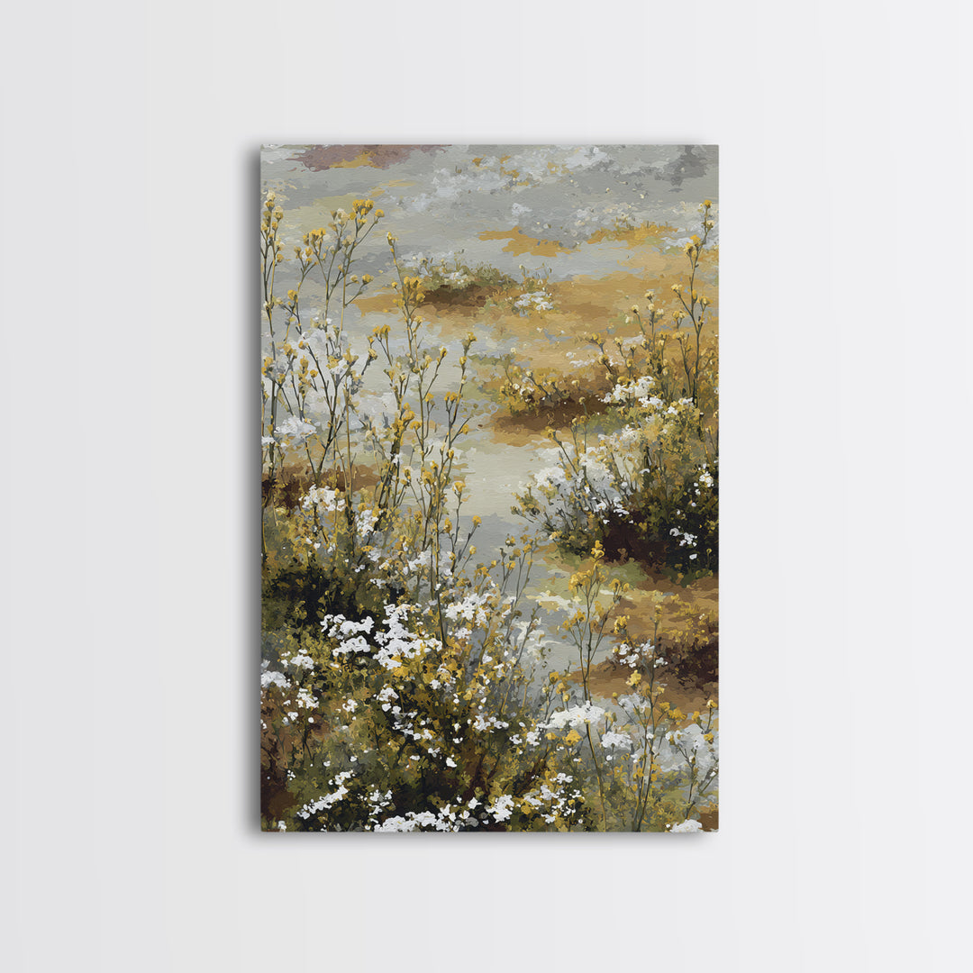 Sunlit Meadow with Delicate Flowers Framed Canvas Print, Guest Bedroom Art, Wall Art, Bedroom Decor, Fine Art, Guest, GBA-2x3-47