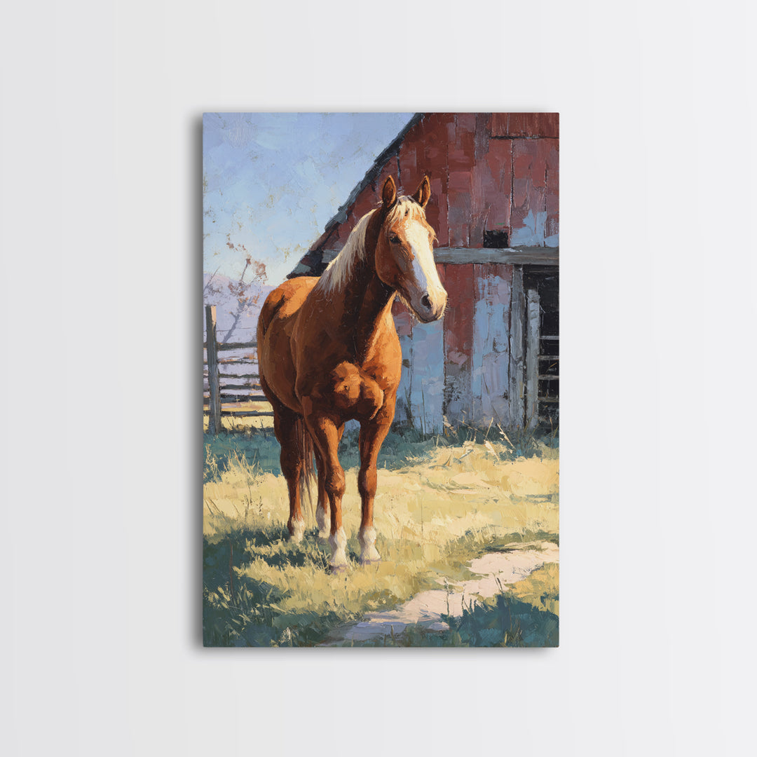 Quiet Horse Pasture at Sunset Framed Canvas Print, Guest Bedroom Art, Home, Bedroom Decor, Oil Painting, Guest, GBA-2x3-53