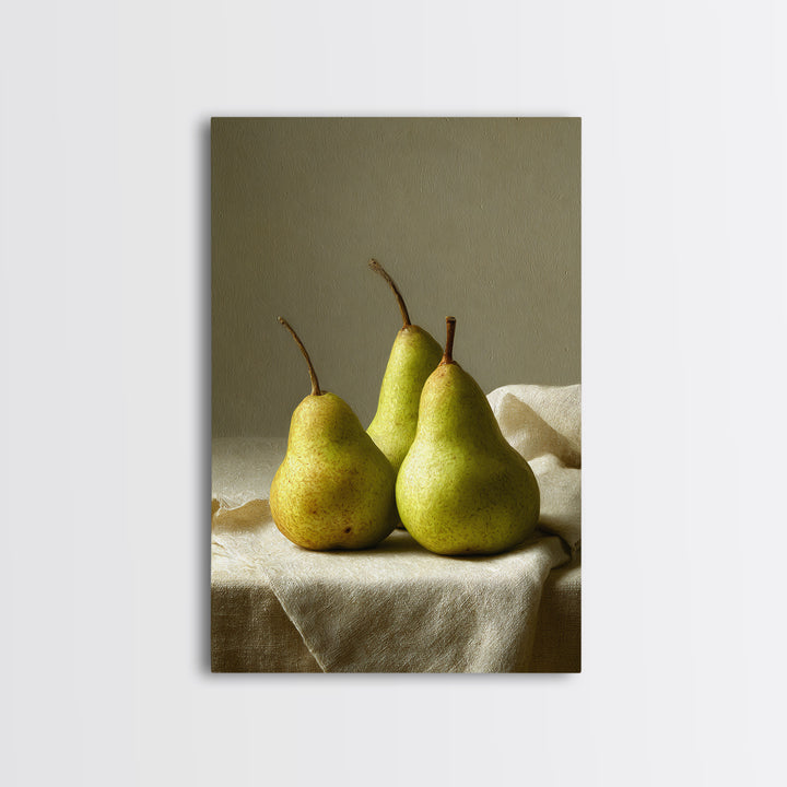 Classic Pear Still Life for Cozy Hospitality Framed Canvas Print, Guest Bedroom Art, Living Room Decor, Bedroom Decor, Guest, GBA-2x3-76