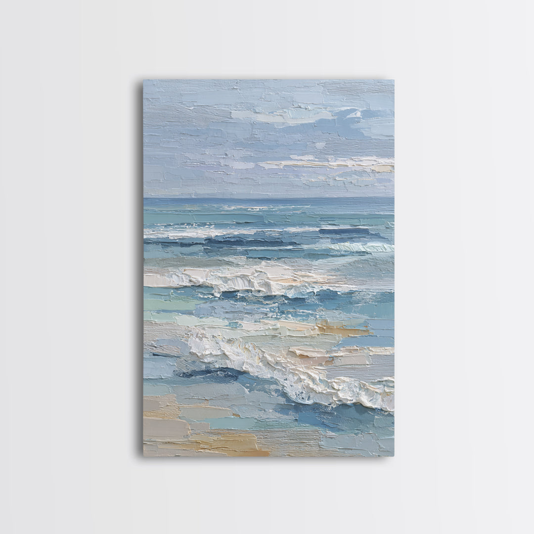Coastal Dunes in Pale Blue and Sand Framed Canvas Print, Guest Bedroom Art, Farmhouse Decor, Bedroom Decor, Fine Art, Guest, GBA-2x3-85
