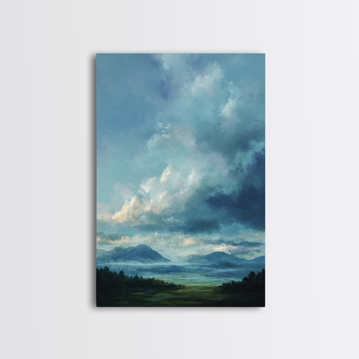 Soft Mountain Horizon Framed Canvas Print, Guest Bedroom Art, Living Room Decor, Bedroom Decor, Oil Painting, Guest, GBA-2x3-87