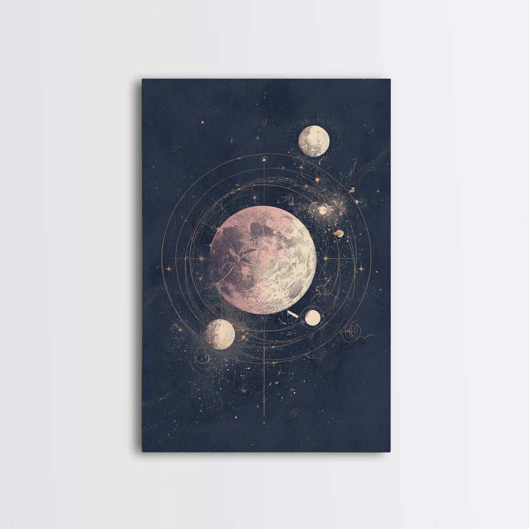 Minimal Moon and Stars Composition Canvas Print, Guest Bedroom Art, Wall Art Prints, Bedroom Decor, Guest, Cat Wall Art, GBA-2x3-96