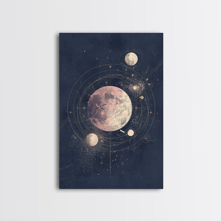 Minimal Moon and Stars Composition Canvas Print, Guest Bedroom Art, Wall Art Prints, Bedroom Decor, Guest, Cat Wall Art, GBA-2x3-96