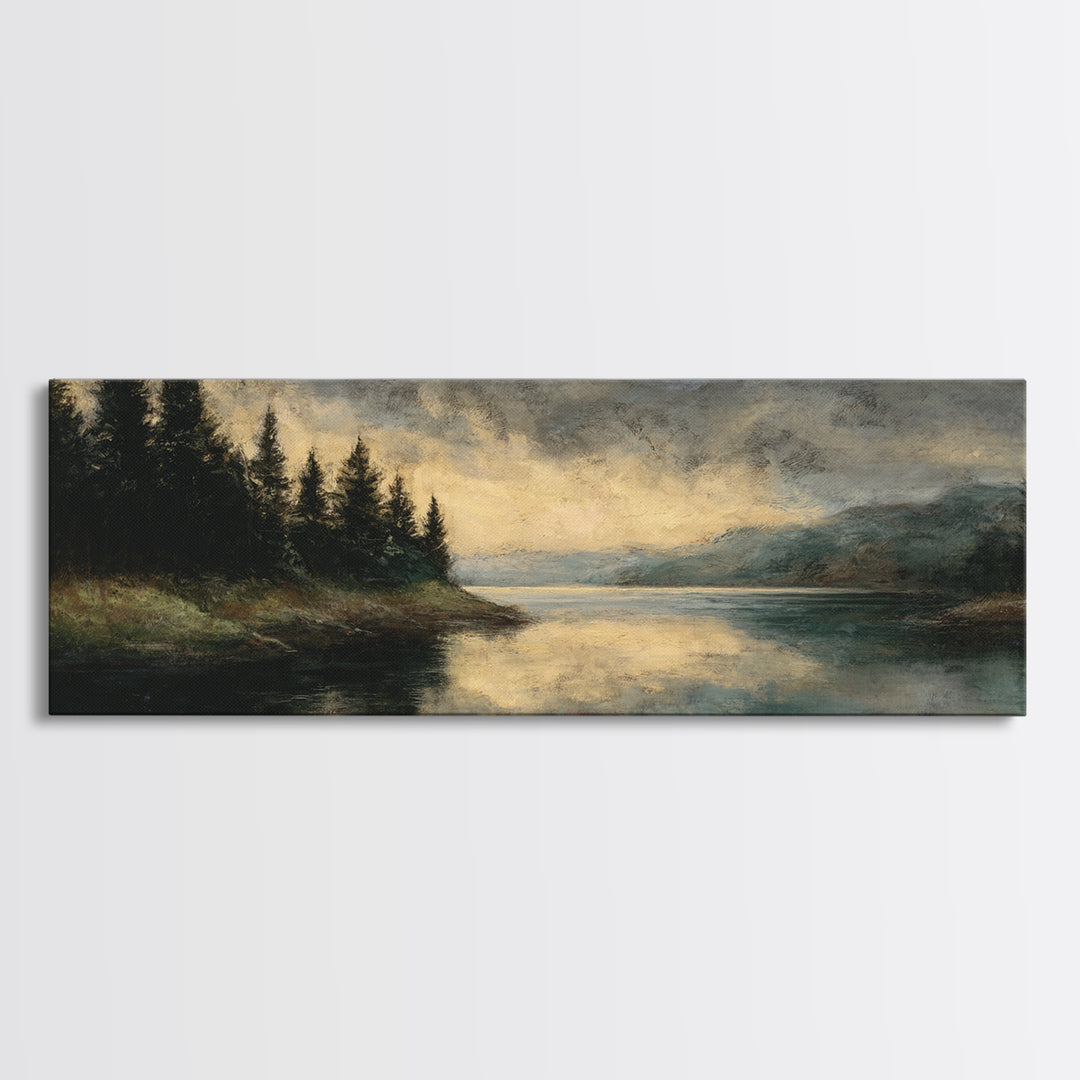 Quiet Lake Landscape at Early Morning Framed Canvas Print, Guest Bedroom Art, Wall Art Prints, Bedroom Decor, Fine Art, Guest, GBA-3x1-18