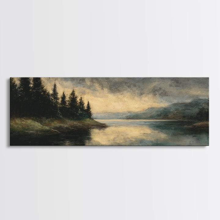 Quiet Lake Landscape at Early Morning Framed Canvas Print, Guest Bedroom Art, Wall Art Prints, Bedroom Decor, Fine Art, Guest, GBA-3x1-18