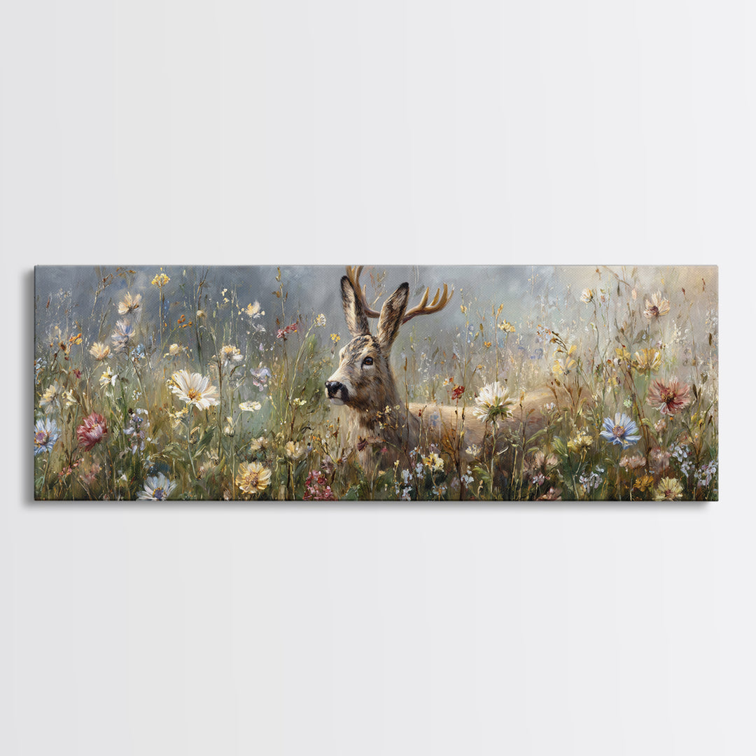 Sunlit Meadow with Delicate Flowers Canvas Print, Guest Bedroom Art, Luxury Decor, Bedroom Decor, Fine Art, Guest, Home, GBA-3x1-31