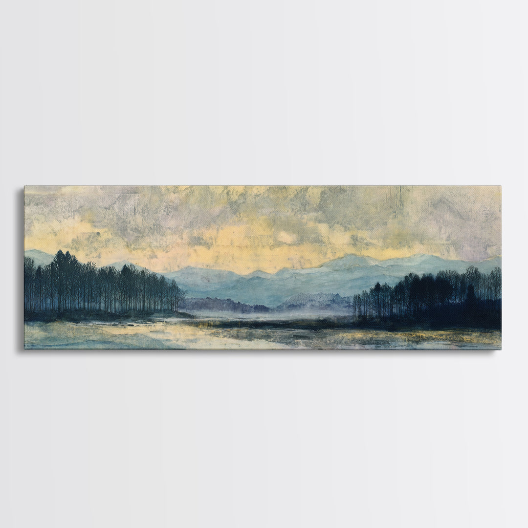 Quiet Lake Landscape at Early Morning Canvas Print, Guest Bedroom Art, Farmhouse Decor, Bedroom Decor, Fine Art, Guest, GBA-3x1-42