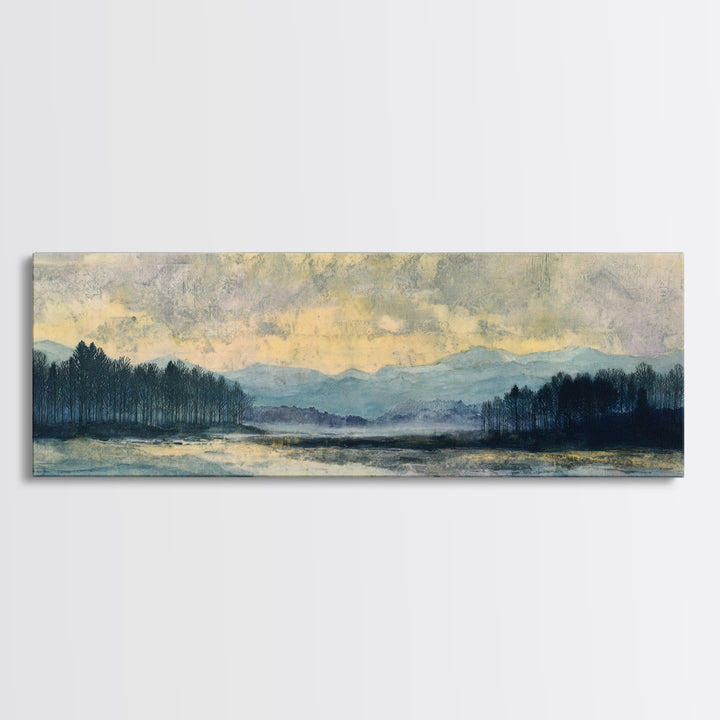Quiet Lake Landscape at Early Morning Canvas Print, Guest Bedroom Art, Farmhouse Decor, Bedroom Decor, Fine Art, Guest, GBA-3x1-42